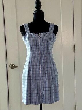Blue Plaid Zip-Front Dress